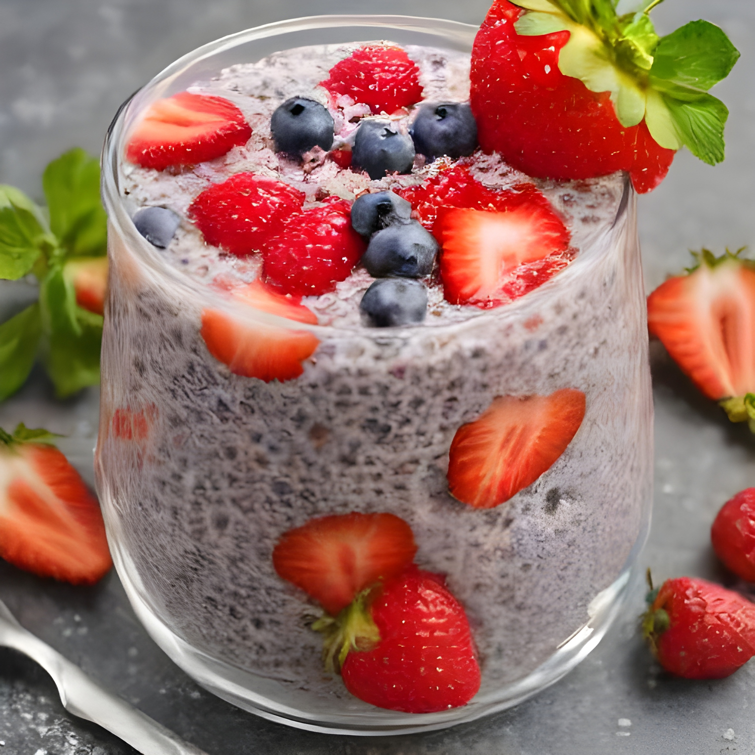 Chia pudingas su braškėmis