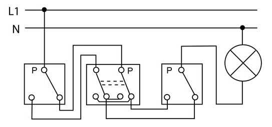 kryžminio perjungiklio pajungimo-schema